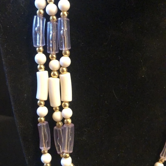 White & clear tubular beaded multi strand necklace​ - Picture 2 of 5